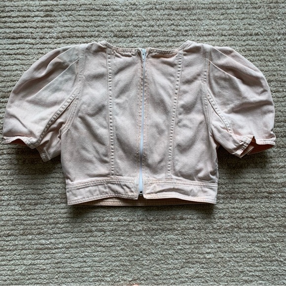 Ulla Johnson Renee Denim Cropped Top Pink 100% Cotton Size 6 - Picture 3 of 5